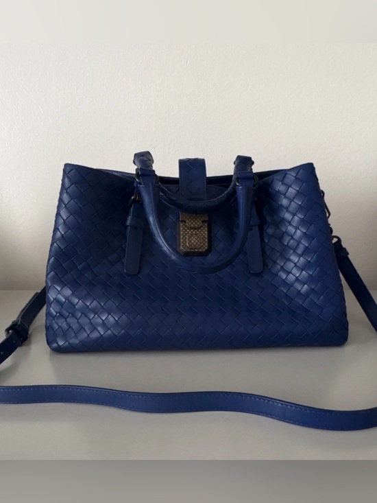 Bottega Veneta Handbags - Bottega Veneta Intrecciato Leather Satchel in Navy Blue